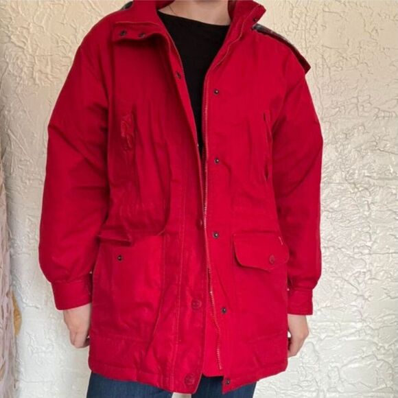 Cabin Creek Red Plaid Coat Women's Medium Puffer Vintage 90s Camping Midwest - Picture 3 of 7
